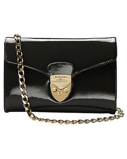 Aspinal The Elizabeth Hurley Clutch Handbag Black Patent