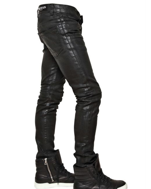 Balmain Black 17cm Waxed Denim Jeans for men