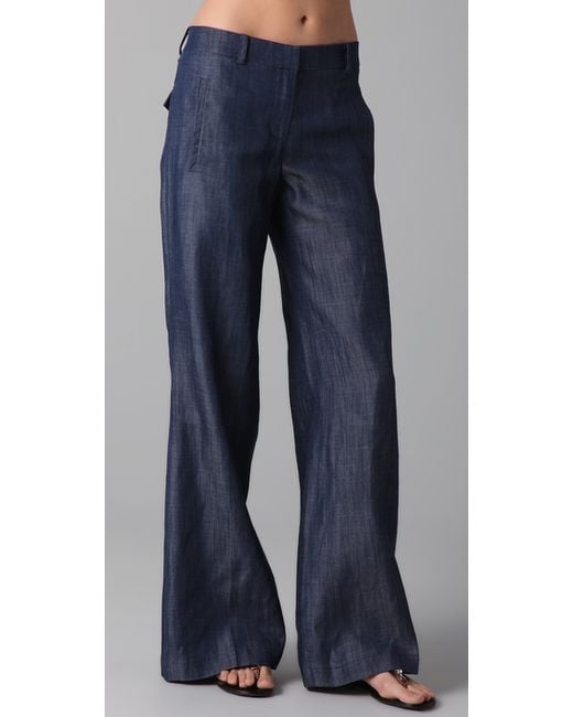 Tibi Blue Low-rise Chambray Wide-leg Jeans