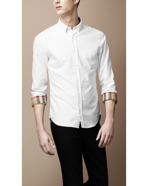 Burberry Button-down Cotton Shirt in White for Men | Lyst