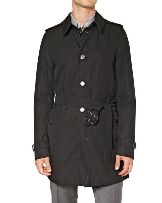 Burberry Single Breasted Cotton Trench Coat in Black for Men | Lyst
