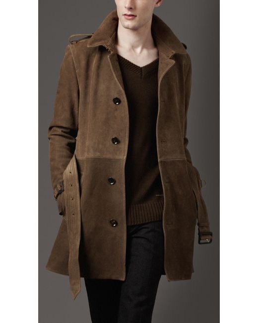 Burberry Brown Suede Trench Coat for men