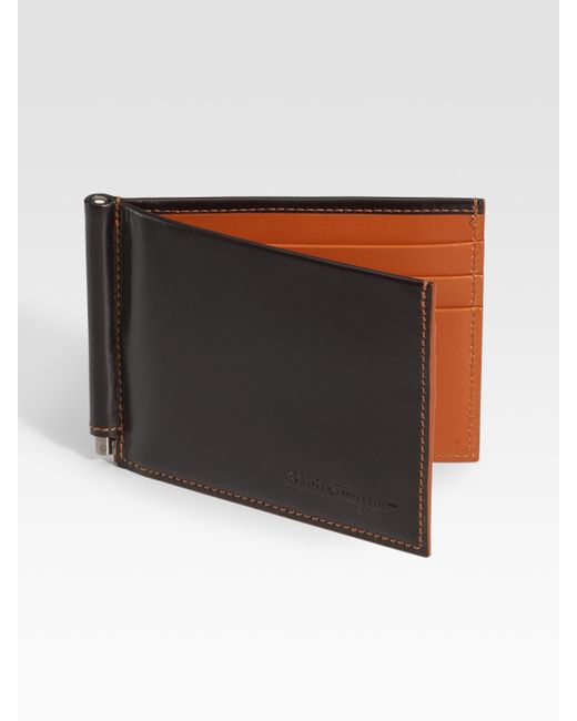 Ferragamo Leather Wallet with Money Clip in Brown for Men Lyst