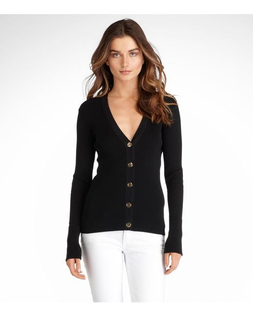 Tory Burch Cotton Shrunken Simone Cardigan in Black | Lyst