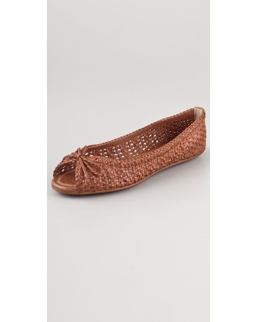 Frye Malorie Woven Peep Toe Flats in Brown | Lyst Canada