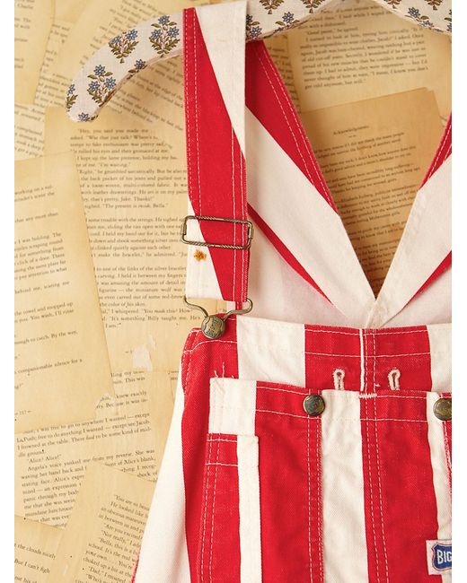 Free People Vintage Red and White Striped Painter Overalls