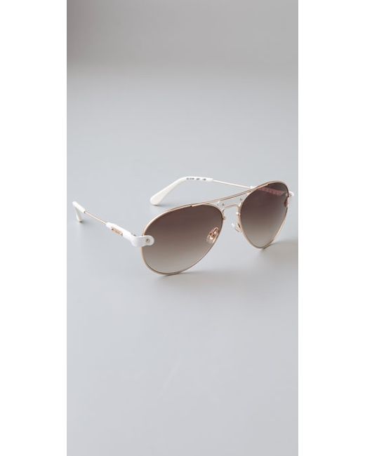 Chloé White Oversized Tamaris Aviator Sunglasses with Leather Trim