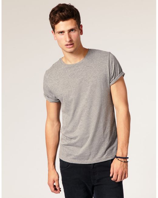 ASOS T Shirt with Rolled Sleeves in Gray for Men | Lyst