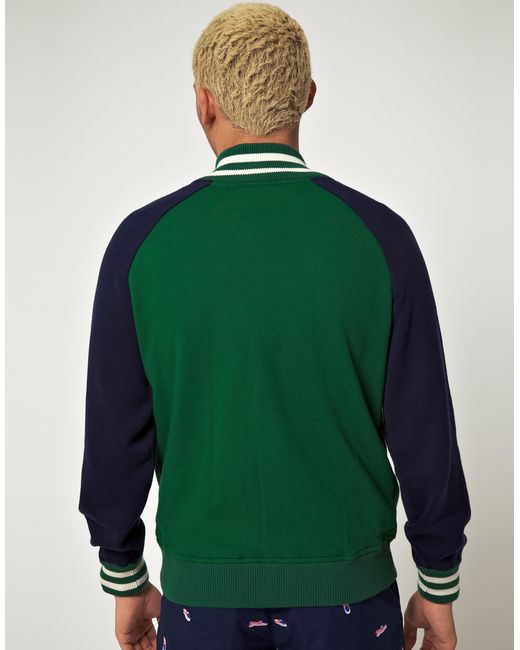 Lacoste L!ive Lacoste Live Knitted Baseball Jacket in Green for Men | Lyst