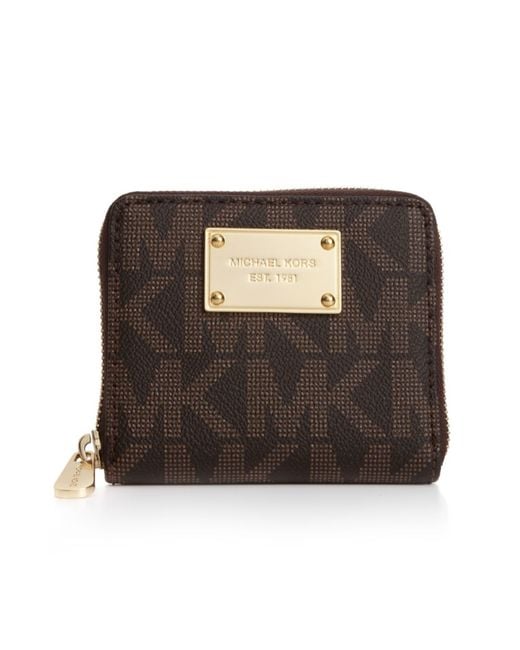 Michael Kors MK Logo Small Zip around Wallet in Brown | Lyst
