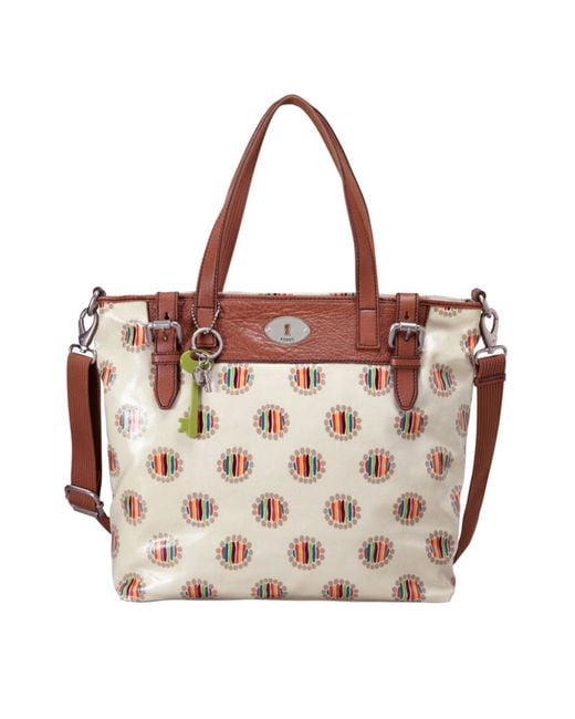 Fossil Brown Vintage Keyper Coated Canvas Tote