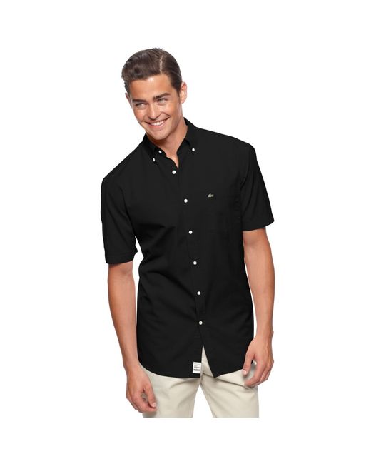 Lacoste Short Sleeve Washed Woven Oxford Shirt in Black for Men | Lyst