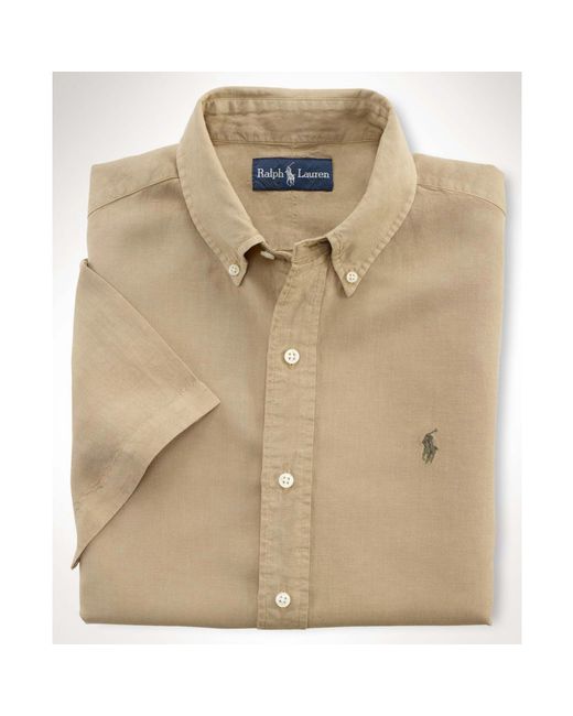 Ralph Lauren Short Sleeved Linen Silk Shirt in Natural for Men | Lyst