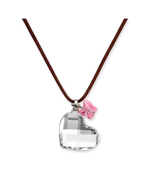 Swarovski Pink Crystal Butterfly and Heart Pendant