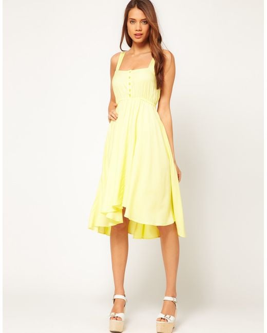 ASOS Midi Summer Dress with Bow Back in Yellow | Lyst