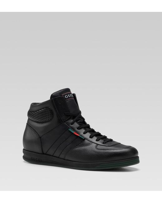 Gucci Black Hitop Laceup Sneaker with Signature Web Detail for men