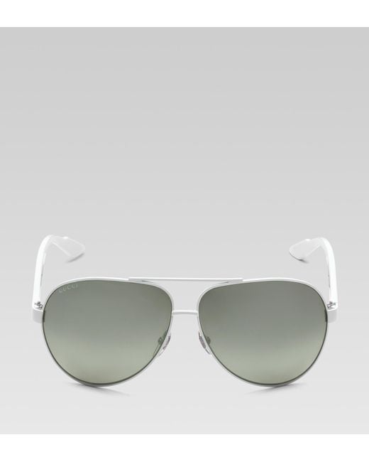 Gucci White Medium Aviator Sunglasses  for men