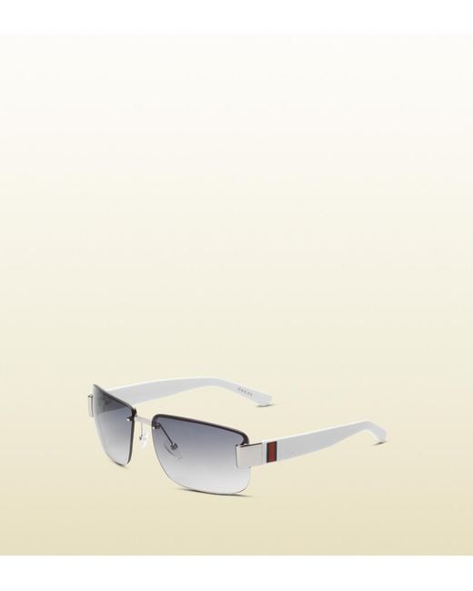 Gucci White Medium Rimless Sunglasses With Logo And Signature Web Detail On Temple for men