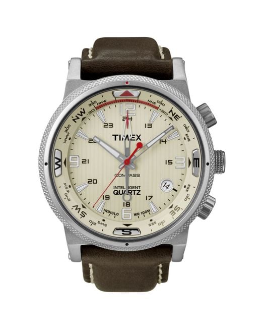 Timex Mens Intelligent Quartz Compass Brown Leather Strap Watch  for men