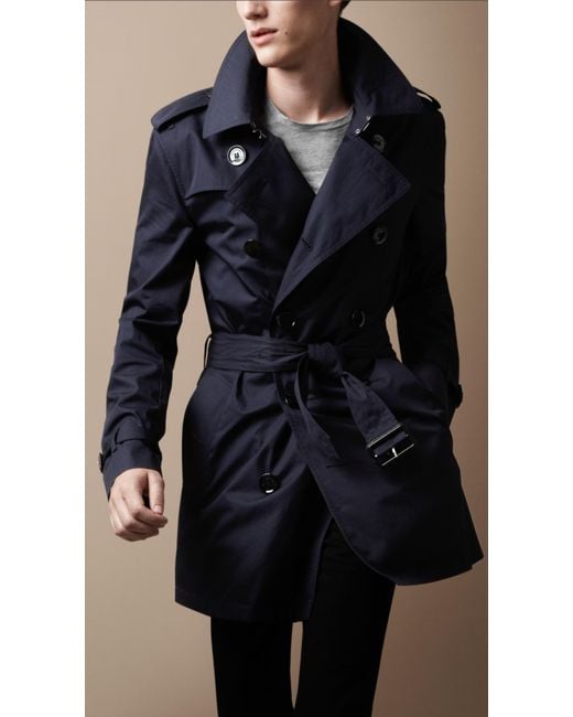 Burberry Brit Blue Midlength Cotton Trench Coat for men