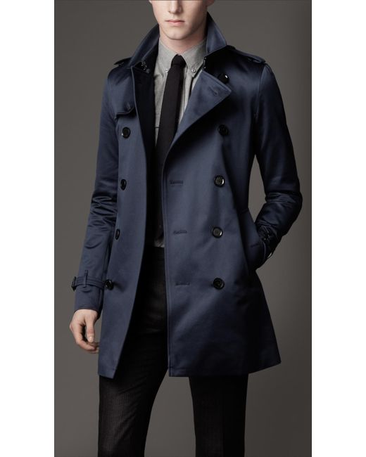 Burberry Midlength Heritage Cotton Trench Coat in Mercury (Blue) for ...