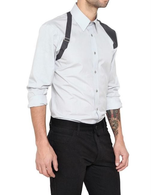 McQueen Shoulder Belt Cotton Poplin Shirt in Gray for Men | Lyst