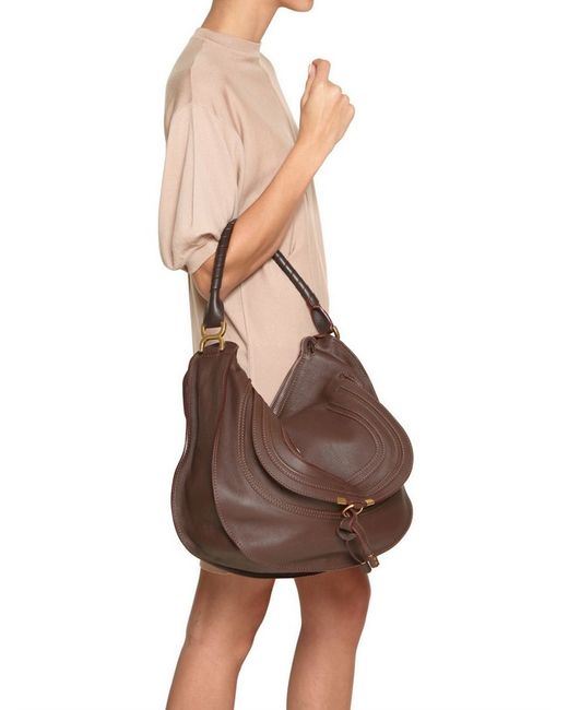 Chloe Marcie Medium Tan Pebbled Calfskin Hobo Bag ○ Labellov