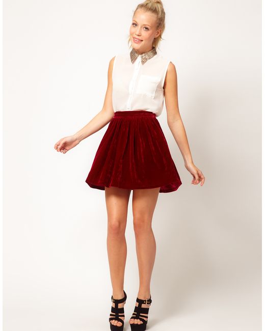 Glamorous Red Velvet Skater Skirt