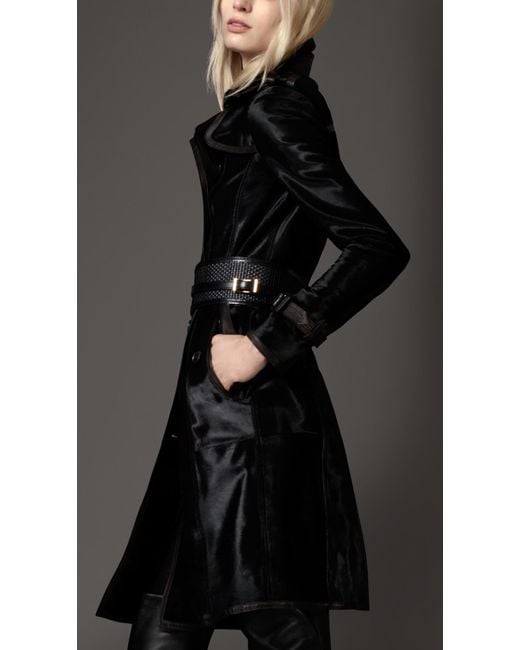 Burberry Long Leather Trench Coat in Black | Lyst