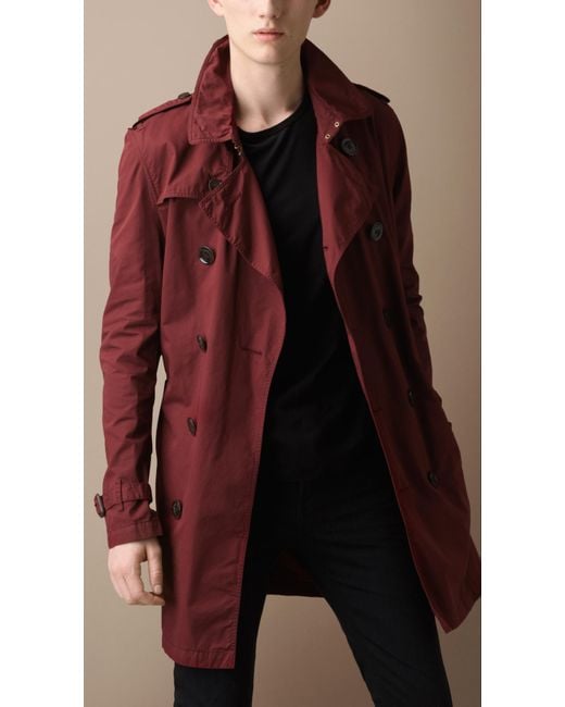 Burberry Brit Midlength Cotton Twill Trench Coat in Red for Men | Lyst