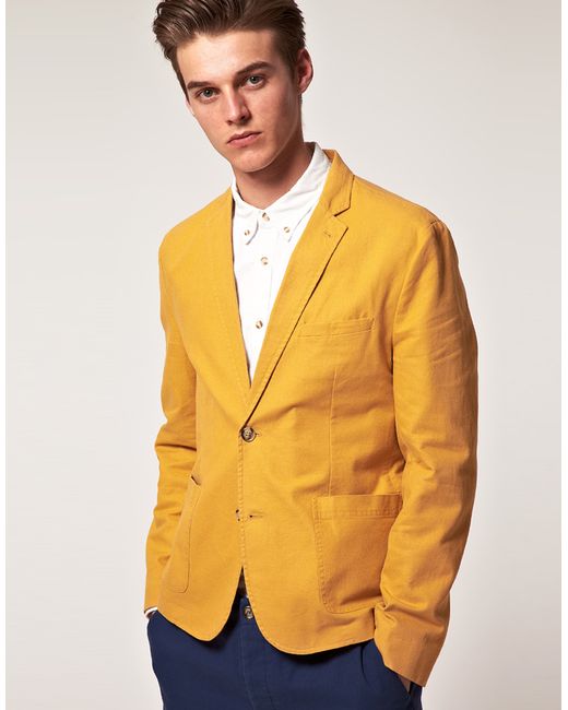 ASOS Yellow Asos Slim Fit Blazer in Mustard for men