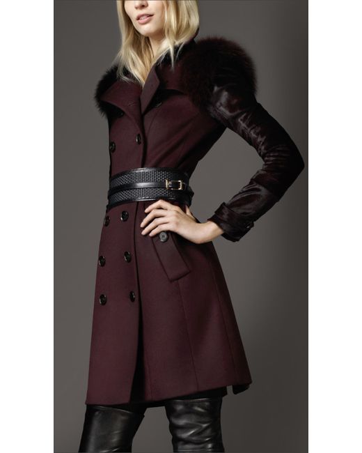 Burberry Mid-Length Fur Detail Wool Cashmere Trench Coat in Black ...