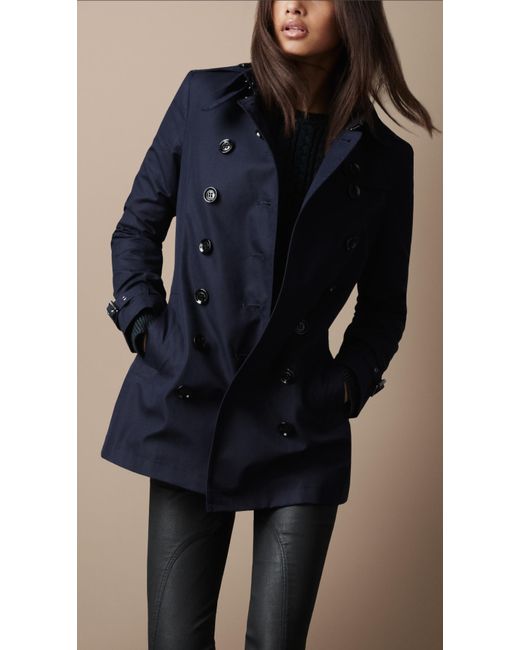 Burberry Brit Short Cotton Trench Coat in Blue | Lyst UK