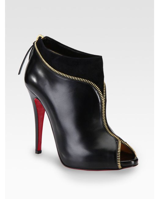 Christian Louboutin Leather and Suede Zipper Ankle Boots in Black | Lyst