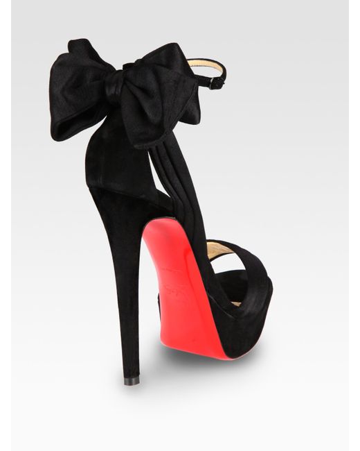Christian Louboutin Satin and Suede Bow Platform Sandals in Black | Lyst