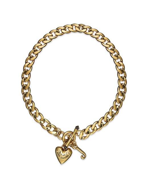 Juicy Couture Metallic Gold Tone Heart Charm Starter Collar Necklace