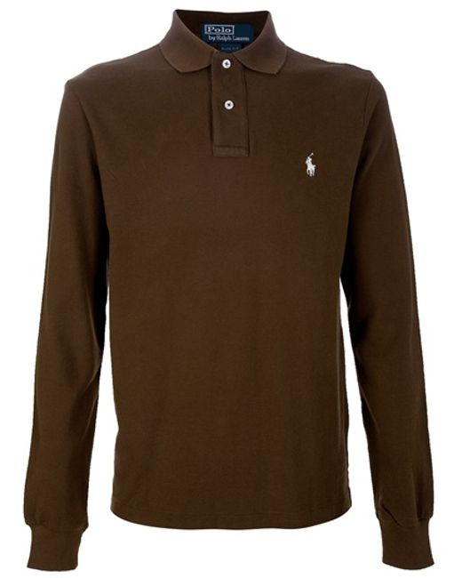 Polo Ralph Lauren Long Sleeve Polo Shirt in Brown for Men | Lyst UK