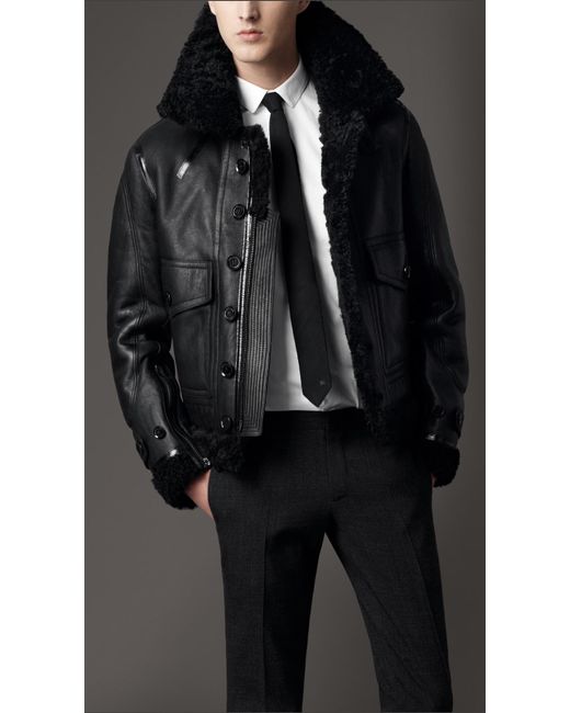 Burberry Black Shearling Aviator Jacket for men
