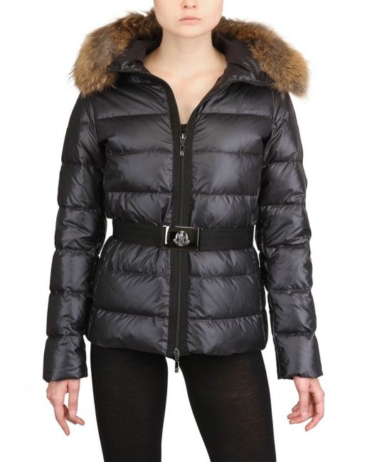 Moncler Angers Belted Puffer Jacket with Fur-trimmed Hood in Black | Lyst