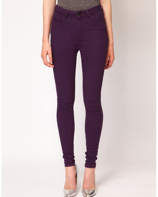 High Waisted Skinny Jeans in Purple 