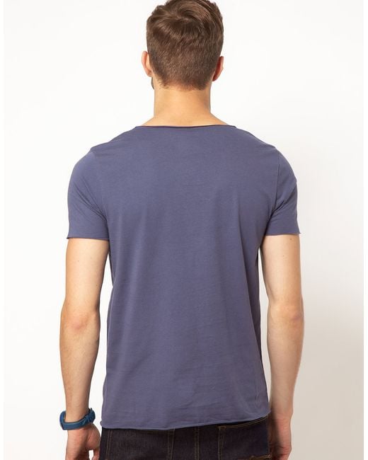 ASOS T-shirt with Raw Edge Scoop Neck in Blue for Men | Lyst