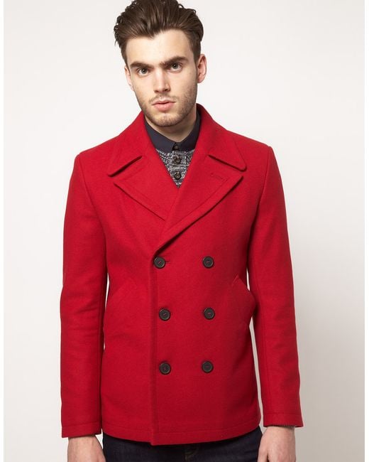 ASOS Red Peacoat Jacket for men