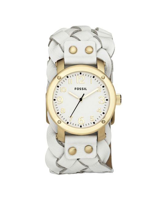 Fossil White Braided Leather Cuff 