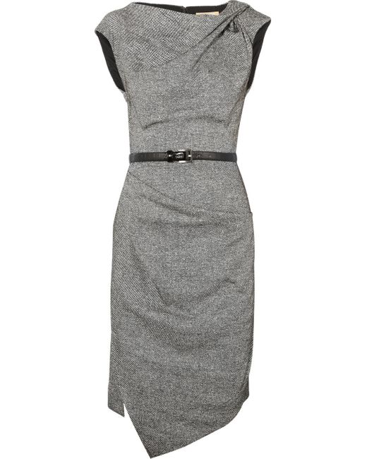 Michael Kors Draped Wool and Silkblend Tweed Dress in Gray | Lyst