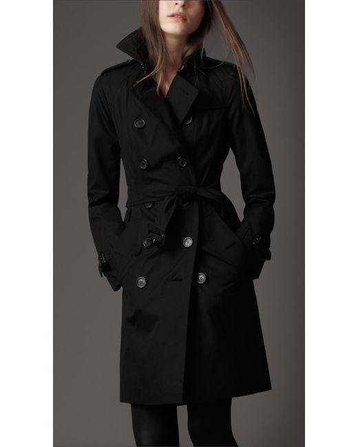 Burberry Long Cotton Gabardine Trench Coat in Black | Lyst