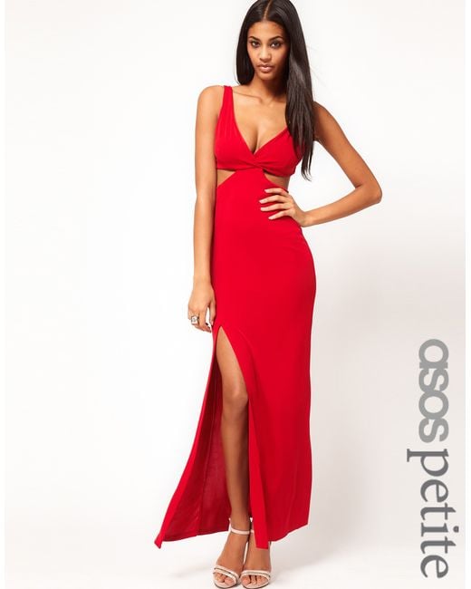 ASOS Maxi Dress with Cut Out Sides and Sexy Split in Red | Lyst