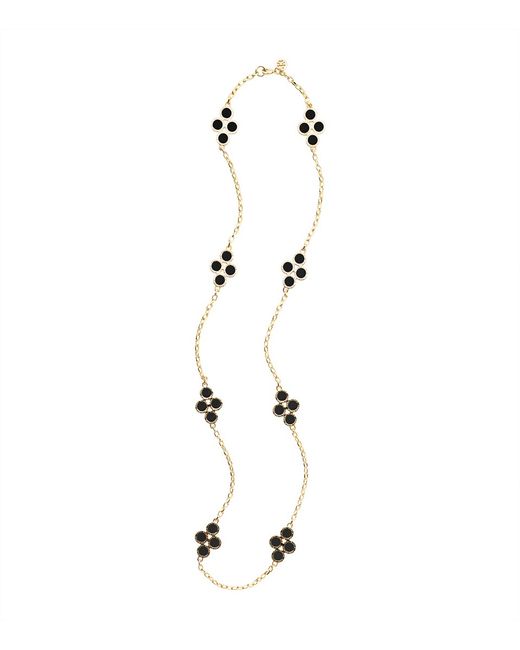 Tory Burch Black Cole Enamel Clover Rosary Necklace