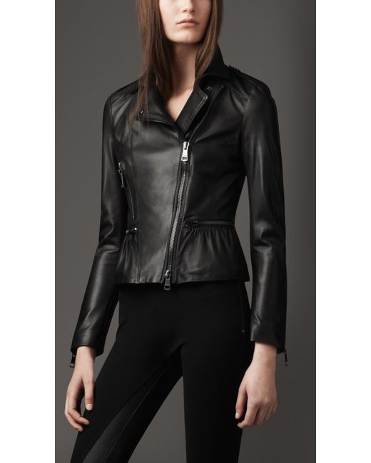 burberry peplum leather jacket
