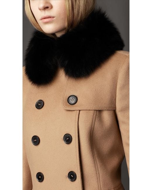 Burberry wool cashmere trench coat with fur collar hotsell
