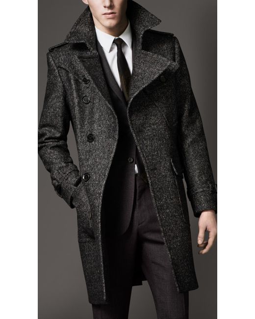 Burberry Gray Wool Tweed Belted Coat for men